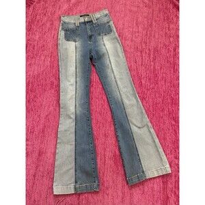 Akira Two Tone High Waist Flare Leg Jeans Size 5 (26) Hippie Retro Festival Boho